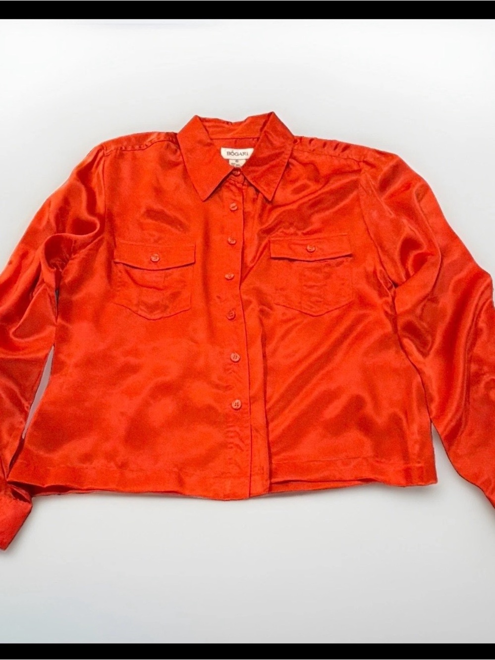Silky Red Button-Down Shirt with Chest Pockets